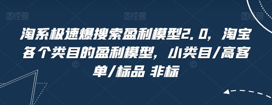 淘系极速爆搜索盈利模型2.0，淘宝各个类目的盈利模型，小类目/高客单/标品 非标-小齐资源库